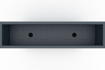 Fioriera Flamula in vista prospettica dall'alto con fondo perforato visibile.