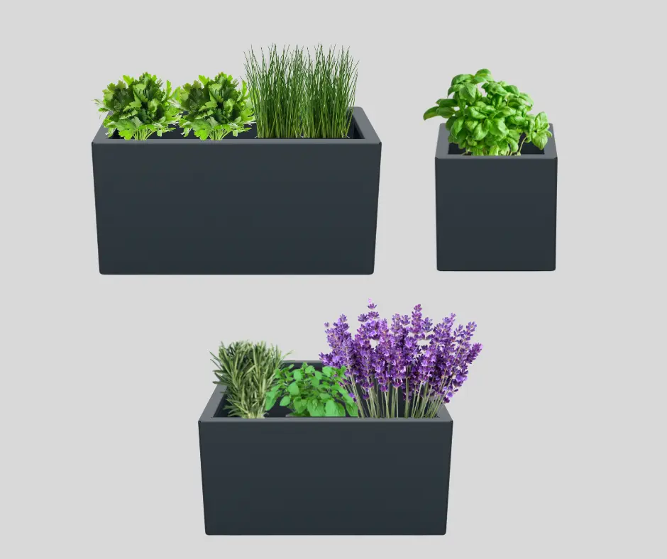 Fioriere adatte per erbe, fiori, alberi, arbusti.