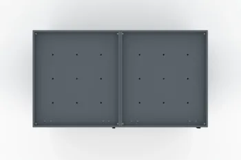 Copri bidone metallico per due bidoni da 240 litri con motivo decorativo a quadri sulla porta e vassoio per piantare fiori.