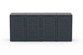 Copri bidone metallico per quattro bidoni da 240 litri con coperchio classico e porte con motivo a quadri