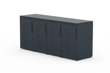 Copri bidone metallico per quattro bidoni da 240 litri con coperchio classico e porte con motivo a quadri