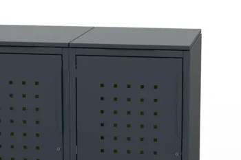Copri bidone in metallo per quattro contenitori da 240 litri con coperchio classico e porte con motivo a quadrati