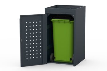 Copri bidone metallico per un bidone da 240 litri con vassoio per fiori