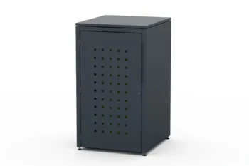 Copri bidone in metallo per un bidone da 240 litri con coperchio standard e motivo sulla porta.