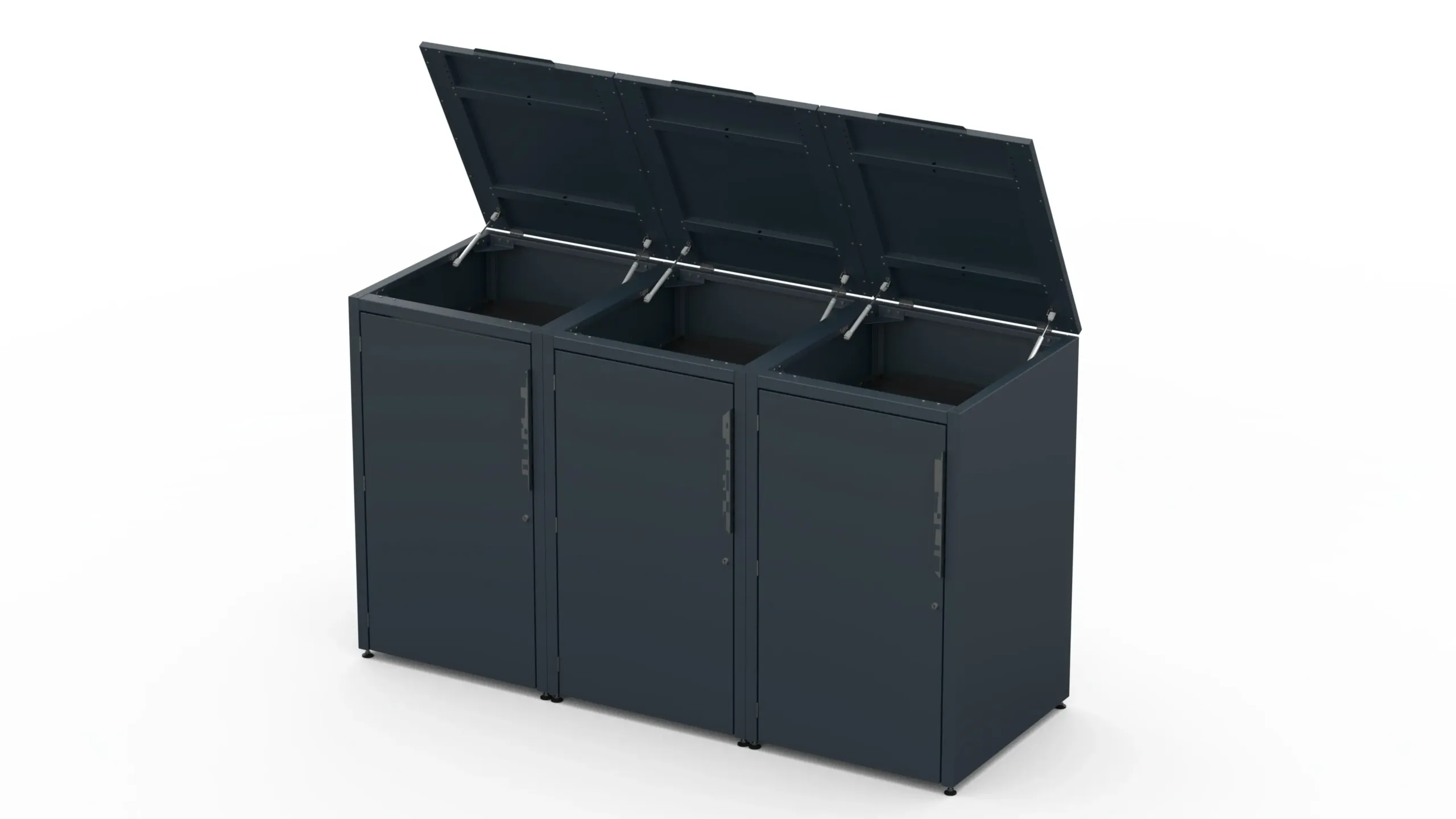 Copri bidone triplo RAL7016 FS Copri bidone in metallo per tre bidoni da 240 litri con tetto verde.