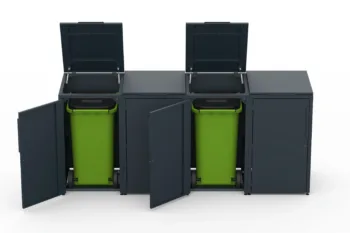 Copri bidone in metallo per quattro bidoni da 240 litri.