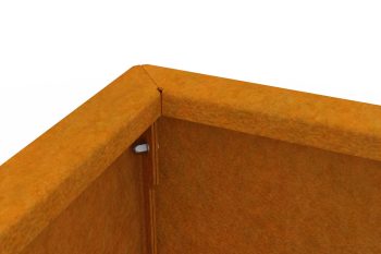 Primo piano sull'angolo della Fioriera Flamula con visualizzazione del montaggio semplice con viti laterali.