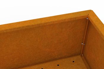 Primo piano sull'angolo della Fioriera Flamula con visualizzazione del montaggio semplice con viti laterali.