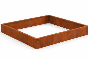 Telaio quadrato in acciaio Corten composto da bordure modulari alte 15 cm