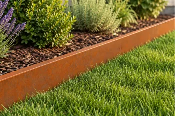 Aiuola rialzata con bordure modulari in acciaio Corten H15 cm in un orto